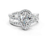White gold Pear Cut Moissanite Halo Ring with Round Split Shank and Prong Setting_60