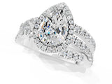 White gold Pear Cut Moissanite Halo Ring with Round Split Shank and Prong Setting_61