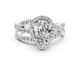 White gold Pear Cut Moissanite Halo Ring with Round Split Shank and Prong Setting_66
