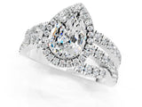 White gold Pear Cut Moissanite Halo Ring with Round Split Shank and Prong Setting_67