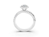 White gold Pear Cut Moissanite Halo Ring with Round Split Shank and Prong Setting_69