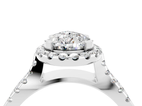 White gold Pear Cut Moissanite Halo Ring with Split Shank Pavé Band and Prong Setting_4
