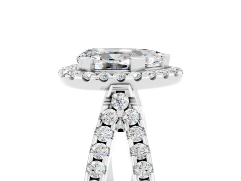 White gold Pear Cut Moissanite Halo Ring with Split Shank Pavé Band and Prong Setting_5
