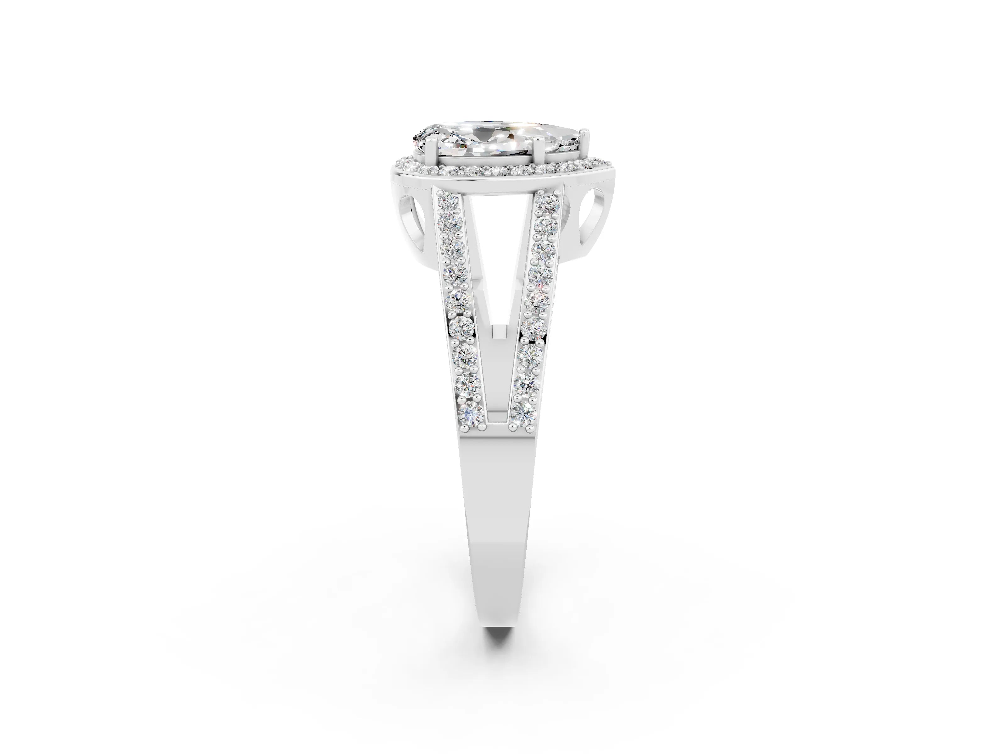 White gold Pear Cut Moissanite Halo Ring with Split Shank U-Prong Band and Four-Prong Setting_2