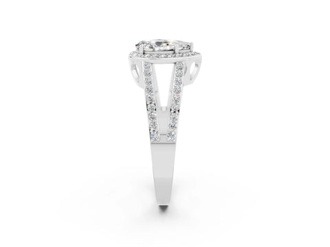 White gold Pear Cut Moissanite Halo Ring with Split Shank U-Prong Band and Four-Prong Setting_2