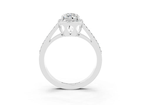 White gold Pear Cut Moissanite Halo Ring with Split Shank U-Prong Band and Four-Prong Setting_3