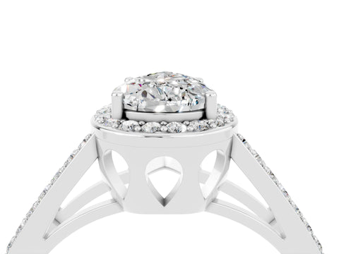 White gold Pear Cut Moissanite Halo Ring with Split Shank U-Prong Band and Four-Prong Setting_4