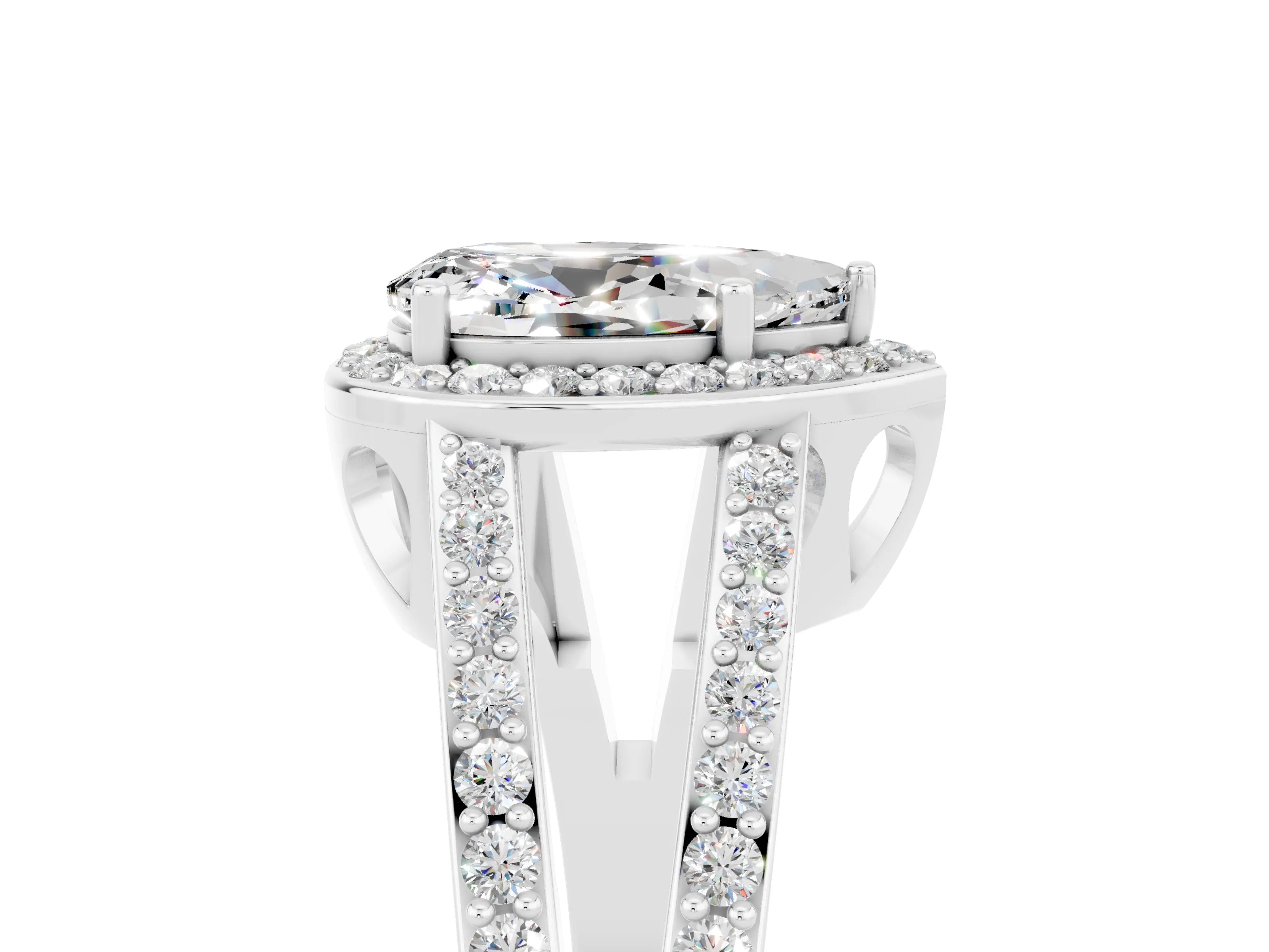 White gold Pear Cut Moissanite Halo Ring with Split Shank U-Prong Band and Four-Prong Setting_5