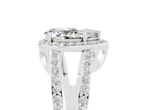 White gold Pear Cut Moissanite Halo Ring with Split Shank U-Prong Band and Four-Prong Setting_5