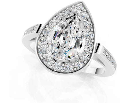 White gold Pear Cut Moissanite Halo Ring with Split Shank and Four-Prong Setting_13