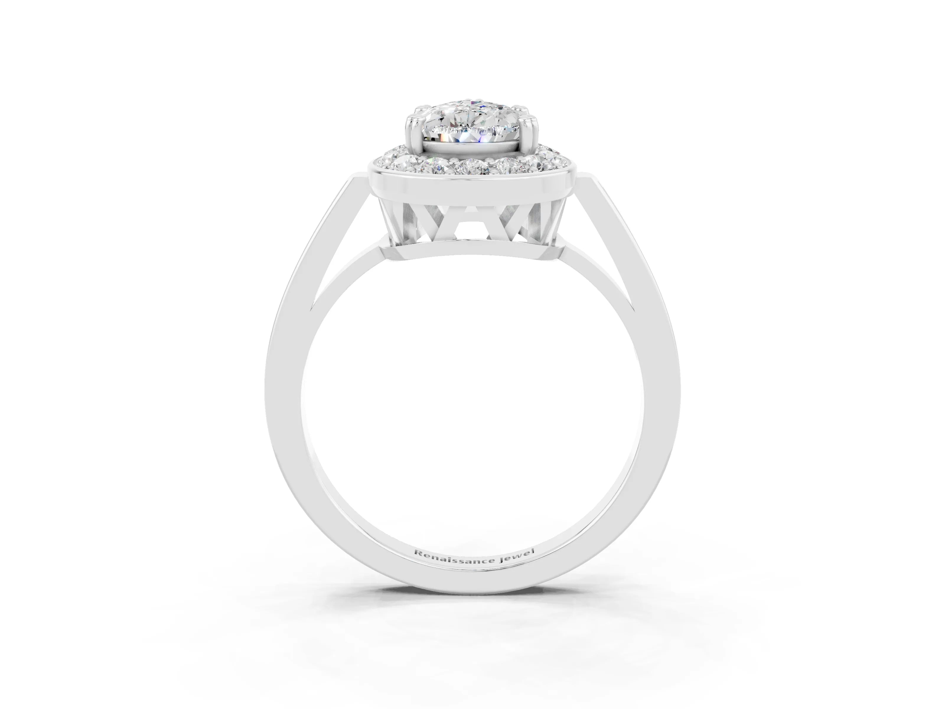 White gold Pear Cut Moissanite Halo Ring with Split Shank and Four-Prong Setting_15