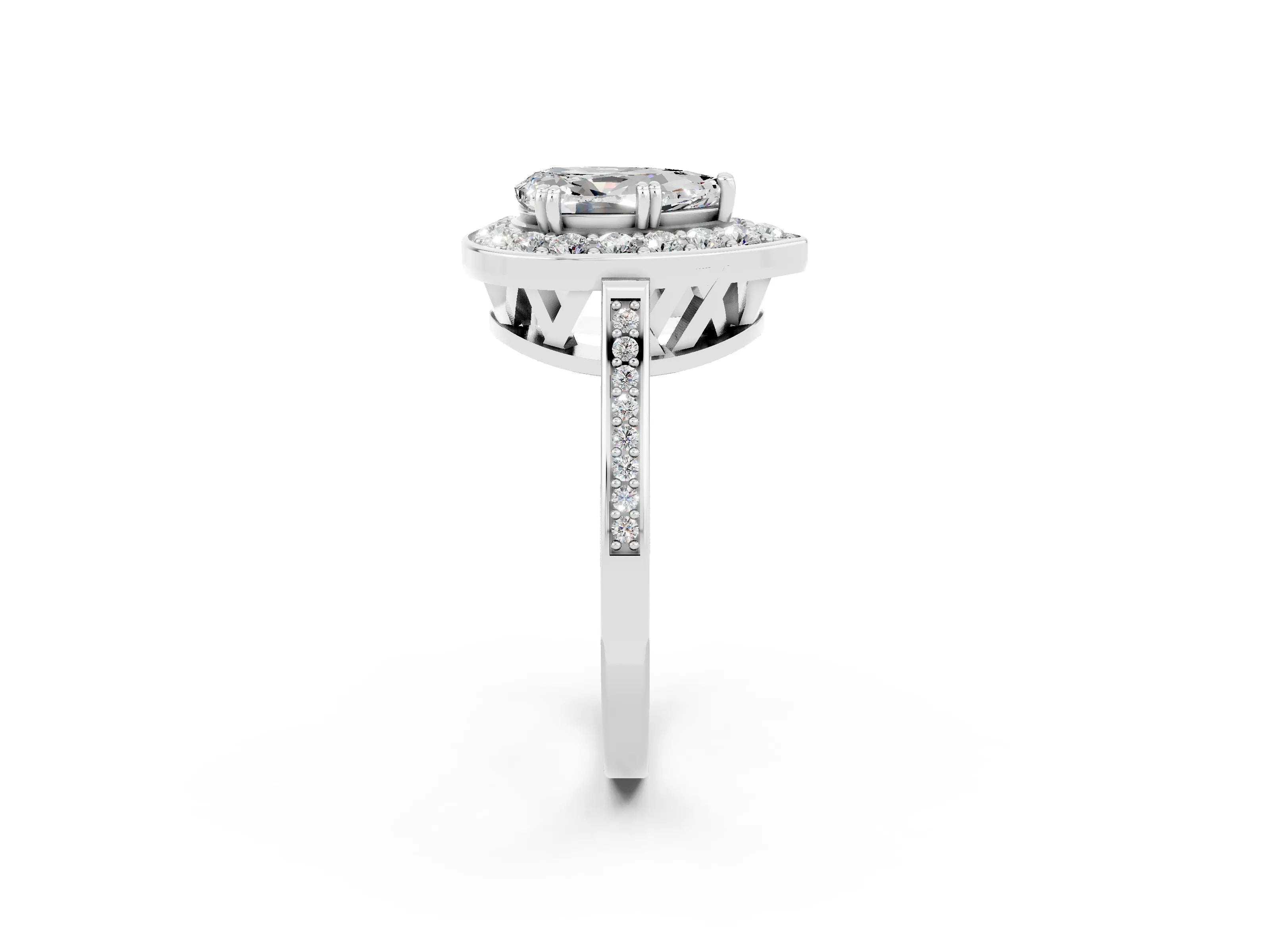 White gold Pear Cut Moissanite Halo Ring with Split Shank and Four-Prong Setting_2