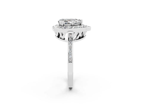 White gold Pear Cut Moissanite Halo Ring with Split Shank and Four-Prong Setting_2