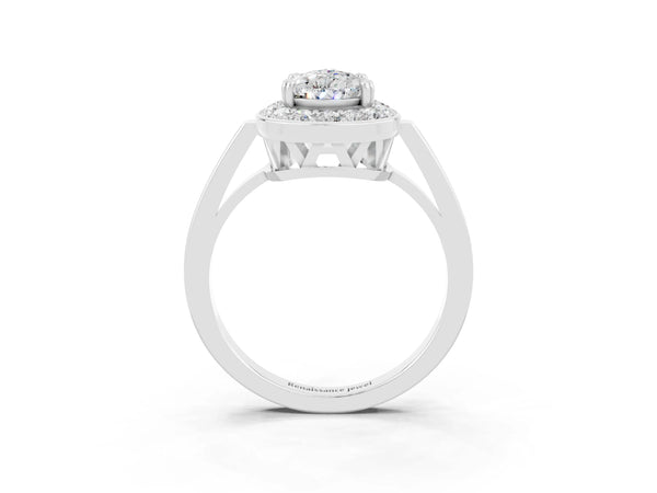 Silver Pear Cut Moissanite Halo Ring with Split Shank and Four-Prong Setting