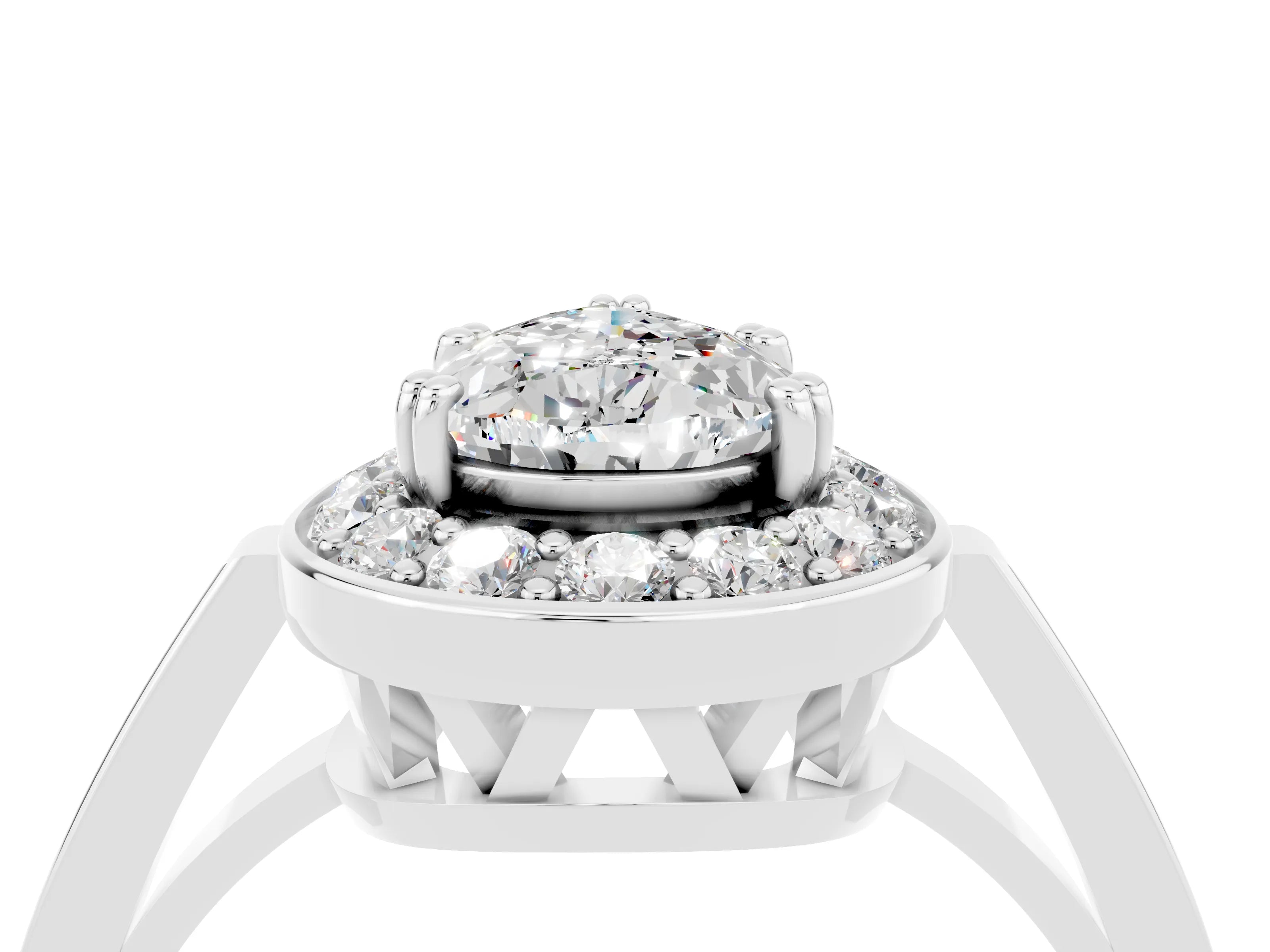 White gold Pear Cut Moissanite Halo Ring with Split Shank and Four-Prong Setting_4