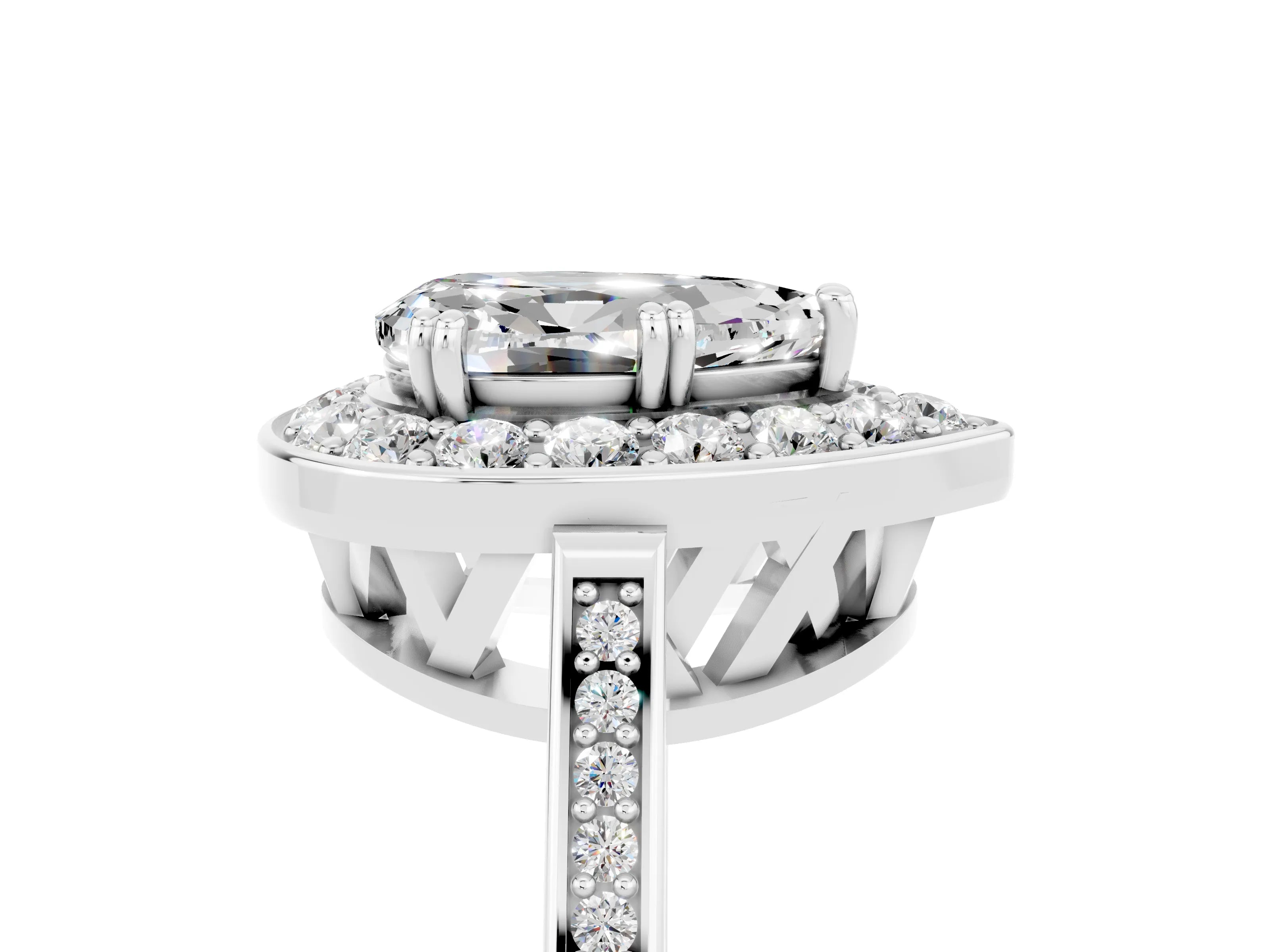 White gold Pear Cut Moissanite Halo Ring with Split Shank and Four-Prong Setting_5
