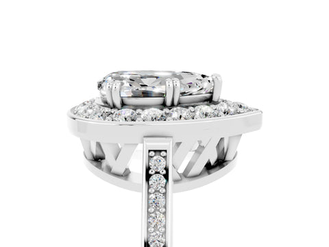 White gold Pear Cut Moissanite Halo Ring with Split Shank and Four-Prong Setting_5