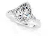 White gold Pear Cut Moissanite Halo Ring with Tapered Band and Four-Prong Setting_1
