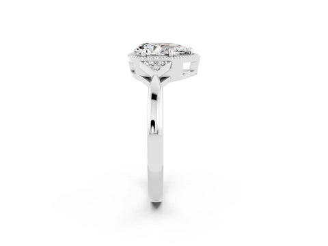 White gold Pear Cut Moissanite Halo Ring with Tapered Band and Four-Prong Setting_2