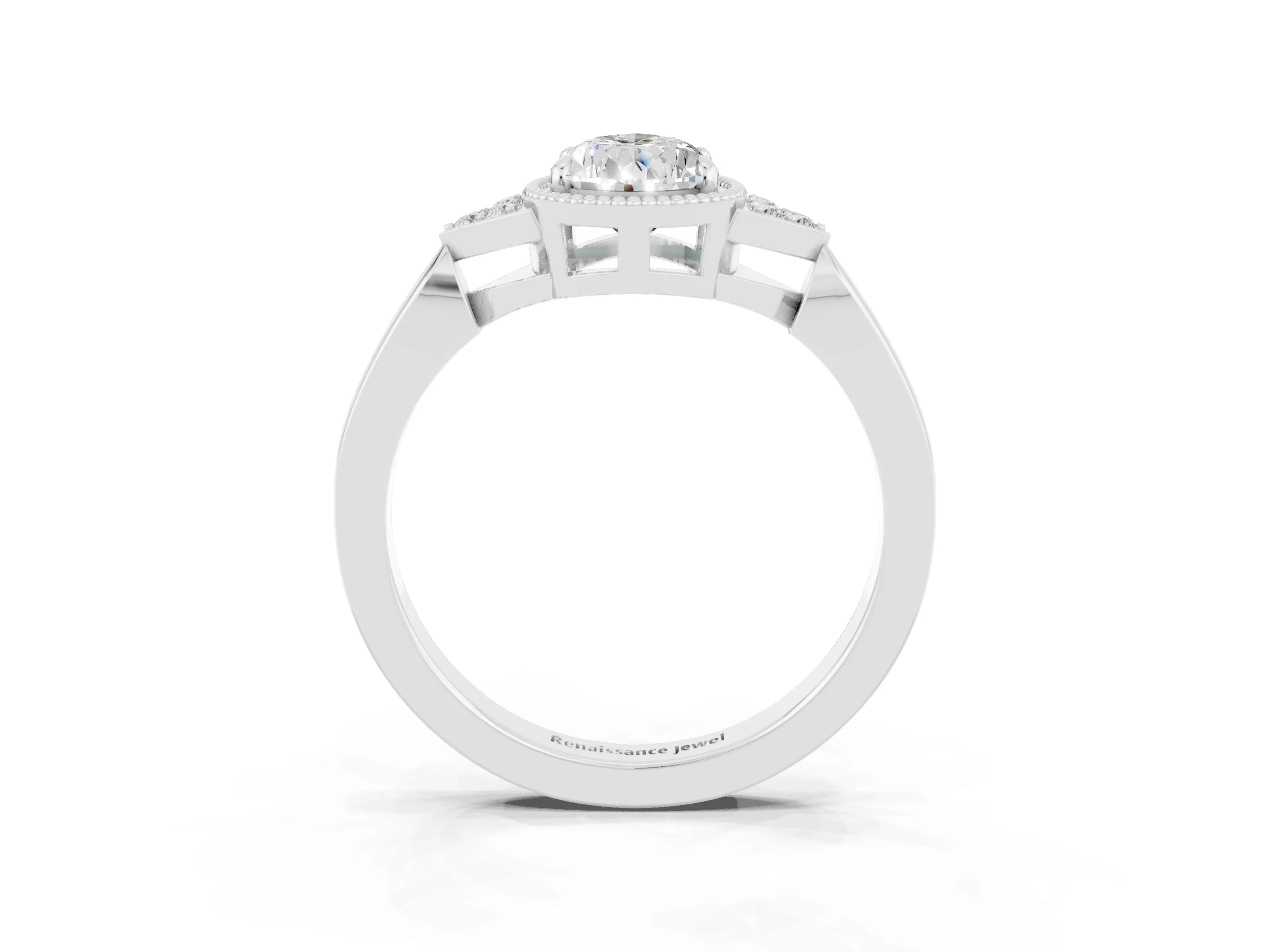 White gold Pear Cut Moissanite Halo Ring with Tapered Band and Four-Prong Setting_3