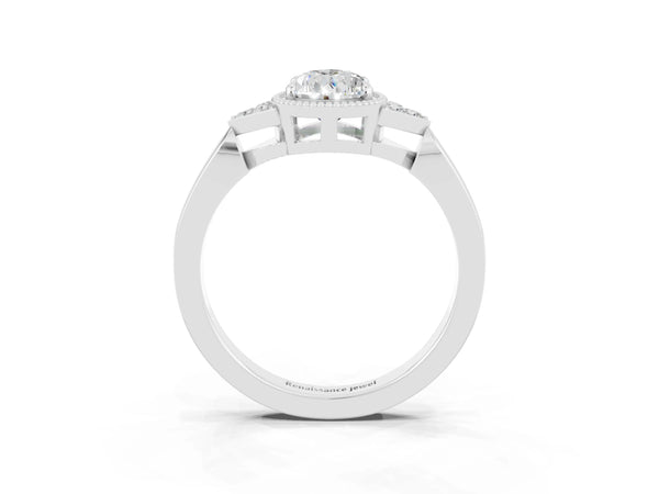 Silver Pear Cut Moissanite Halo Ring with Tapered Band and Four-Prong Setting