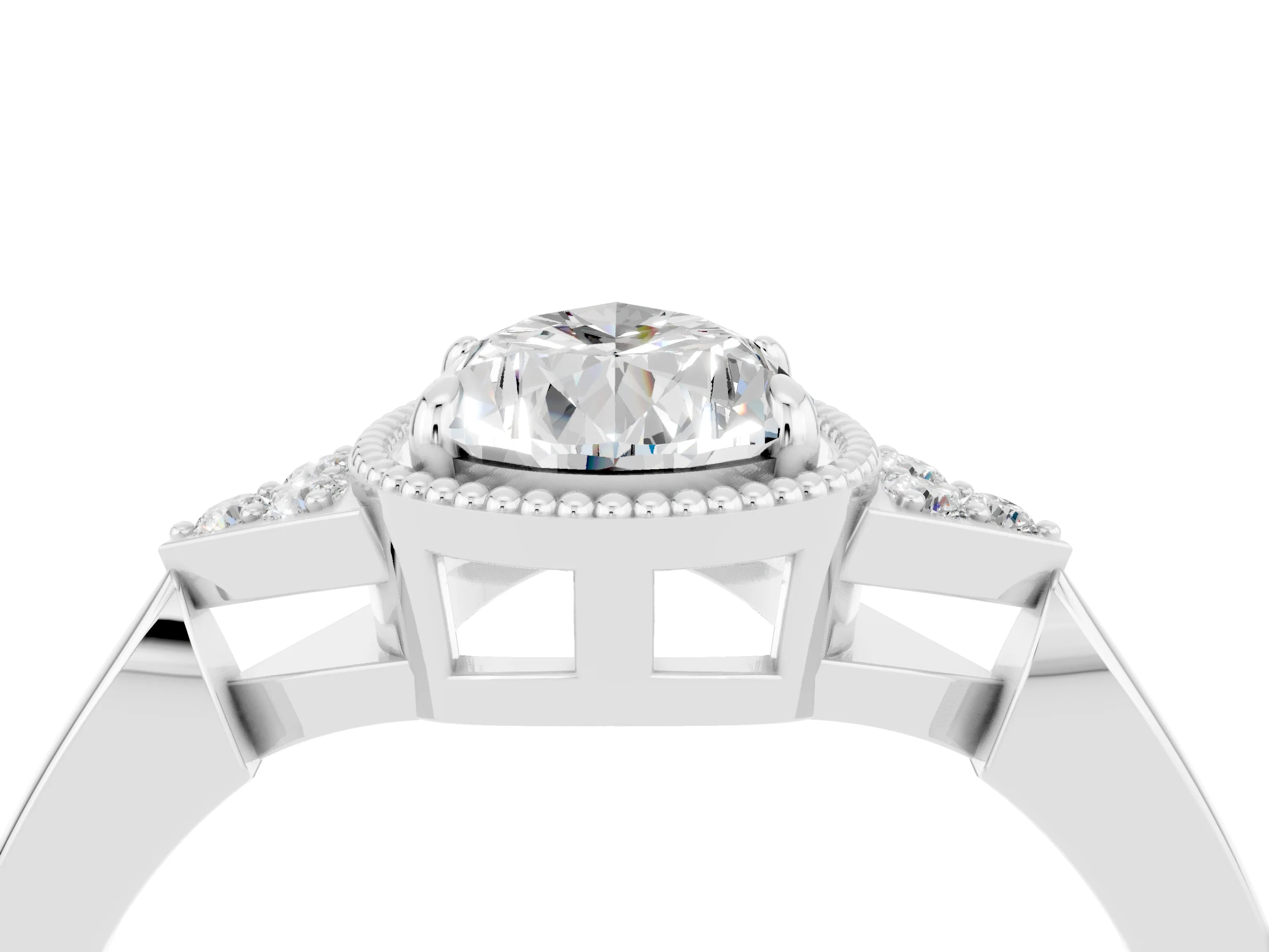 White gold Pear Cut Moissanite Halo Ring with Tapered Band and Four-Prong Setting_4