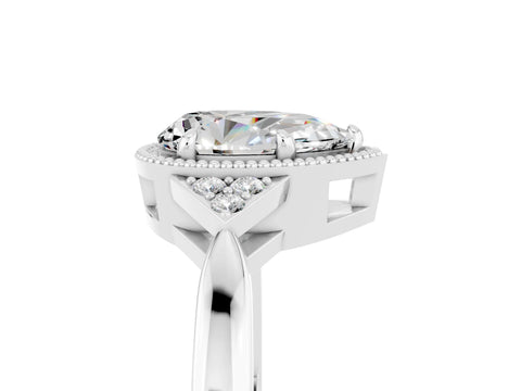 White gold Pear Cut Moissanite Halo Ring with Tapered Band and Four-Prong Setting_5