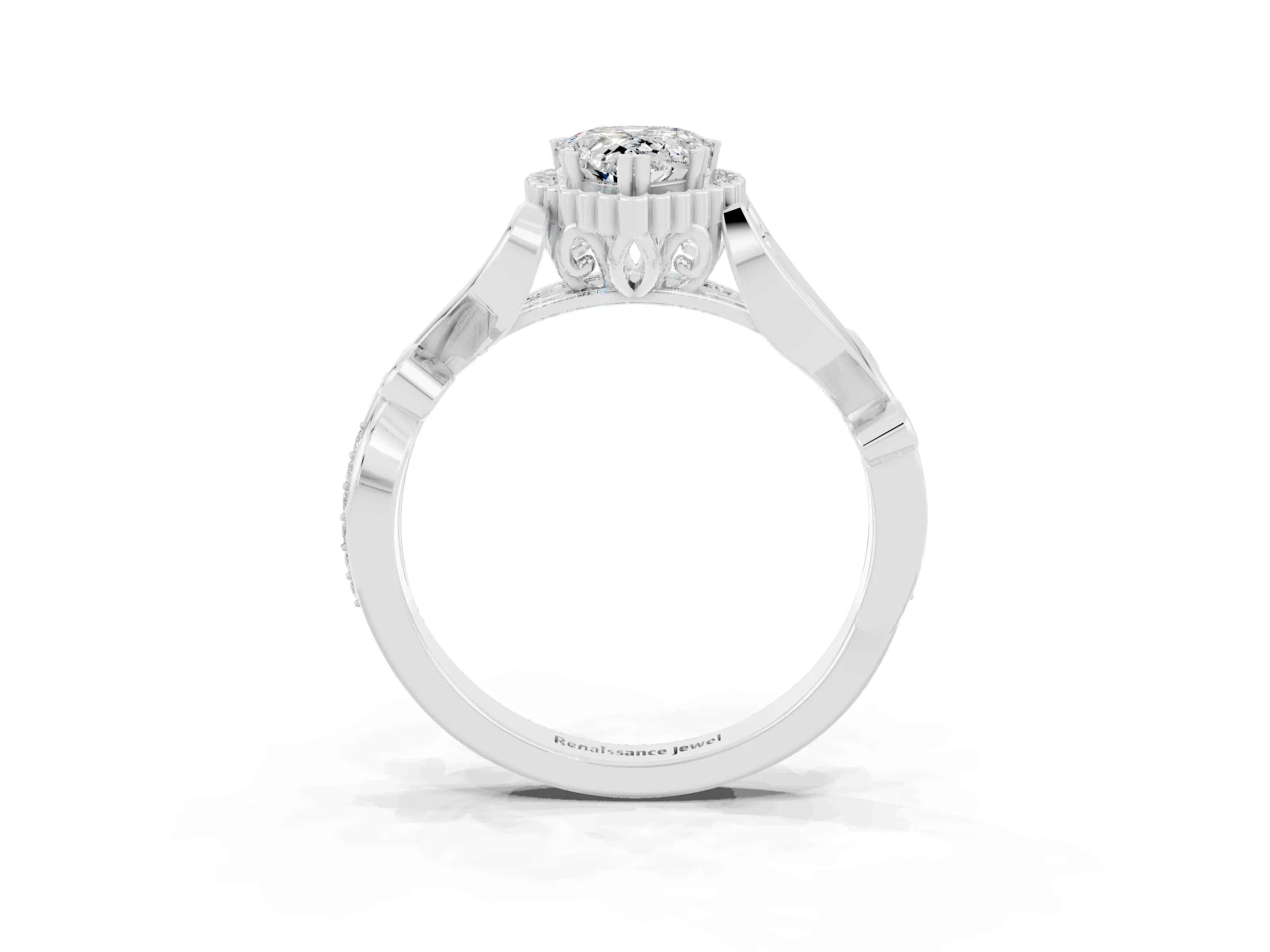 White gold Pear Cut Moissanite Halo Ring with Vintage Split Shank and Four-Prong Setting_3