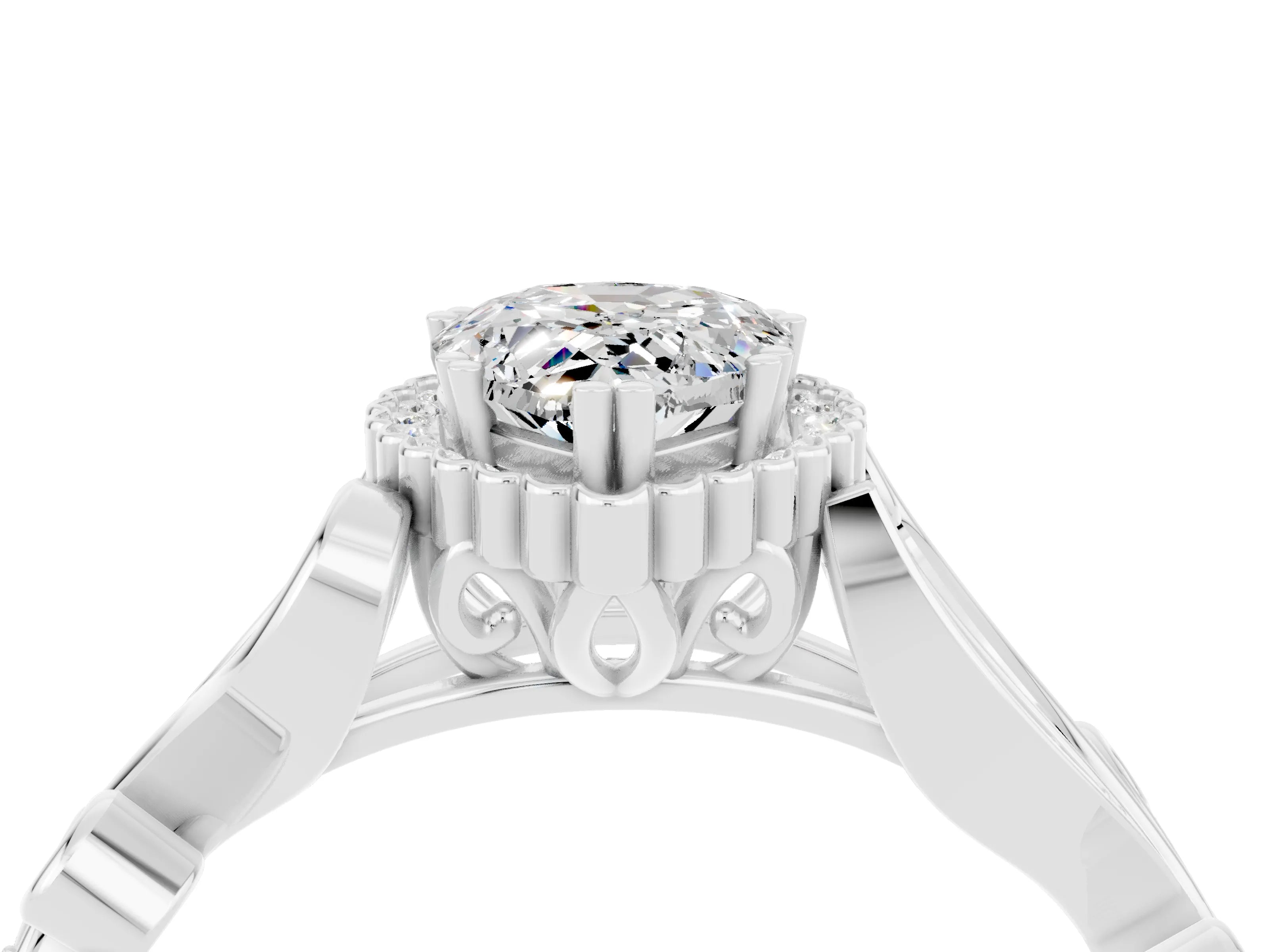 White gold Pear Cut Moissanite Halo Ring with Vintage Split Shank and Four-Prong Setting_4
