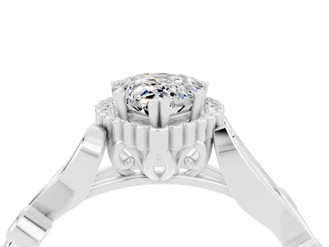 White gold Pear Cut Moissanite Halo Ring with Vintage Split Shank and Four-Prong Setting_4