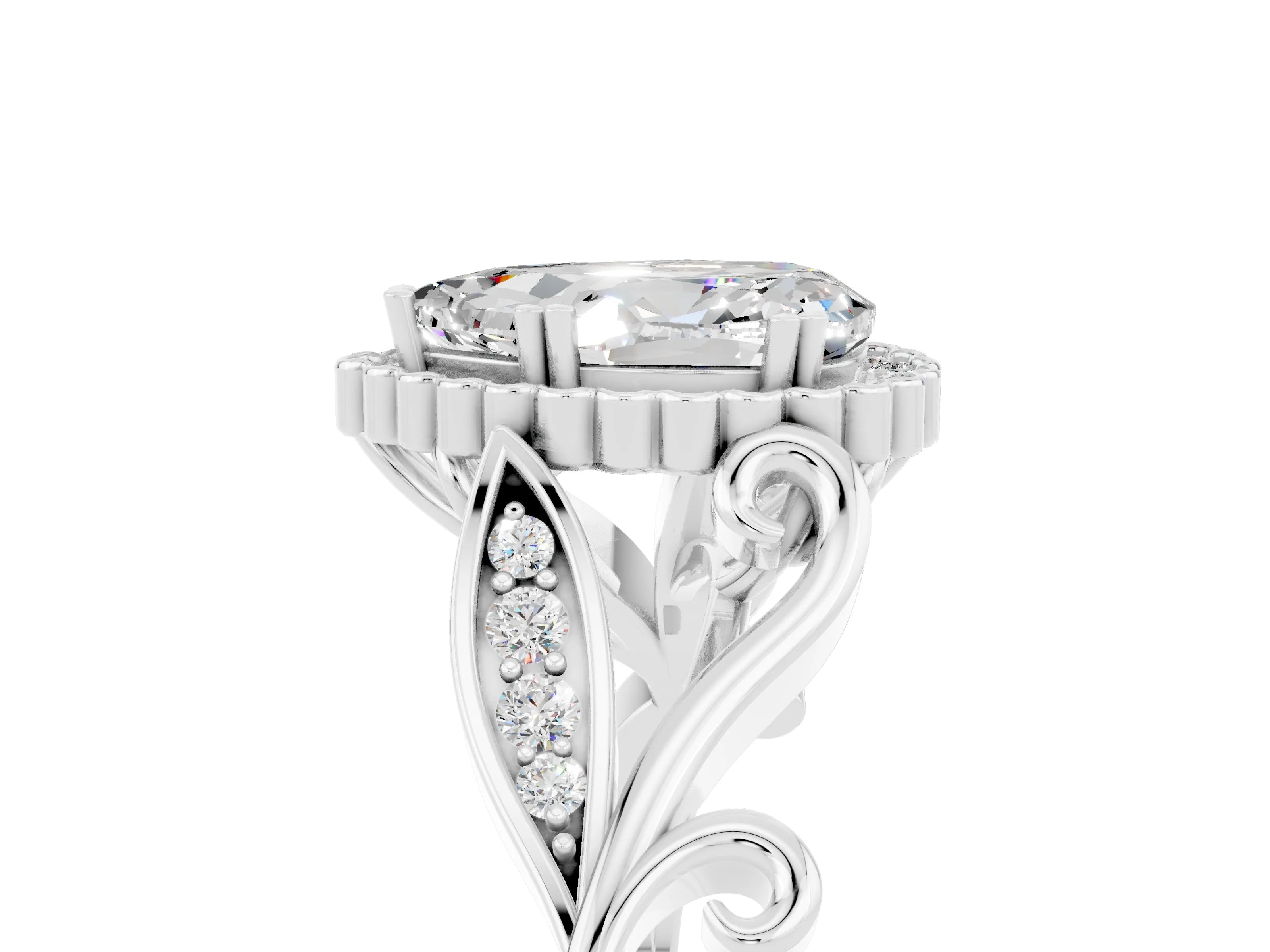 White gold Pear Cut Moissanite Halo Ring with Vintage Split Shank and Four-Prong Setting_5