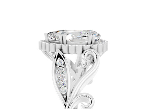 White gold Pear Cut Moissanite Halo Ring with Vintage Split Shank and Four-Prong Setting_5