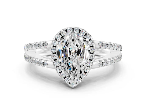 White gold Pear Cut Moissanite Halo Split Shank Engagement Ring_12