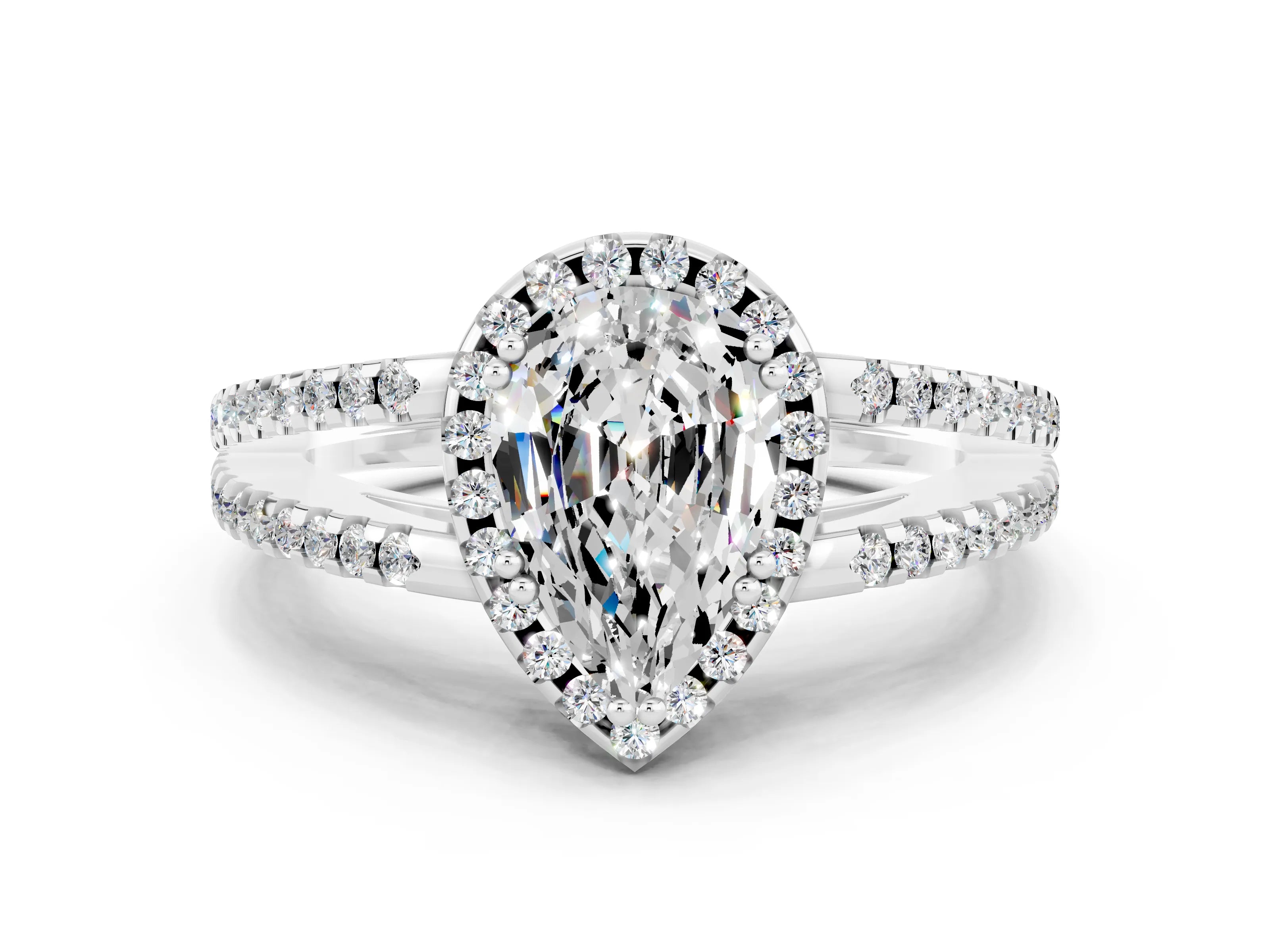 White gold Pear Cut Moissanite Halo Split Shank Engagement Ring_12