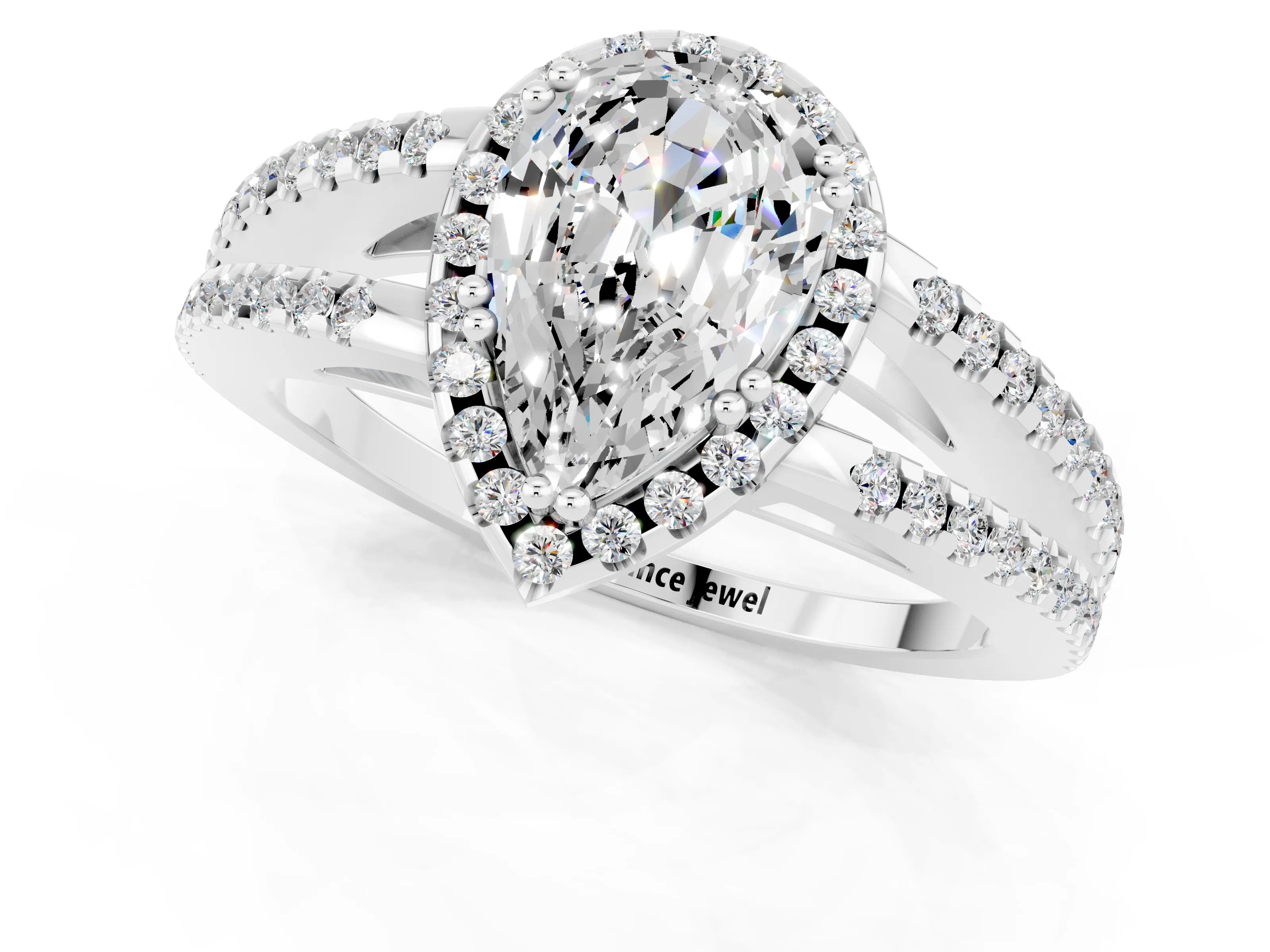 White gold Pear Cut Moissanite Halo Split Shank Engagement Ring_13