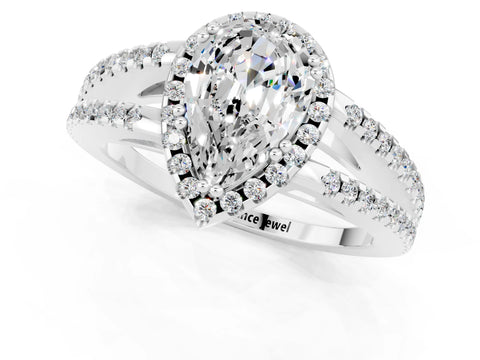 White gold Pear Cut Moissanite Halo Split Shank Engagement Ring_13