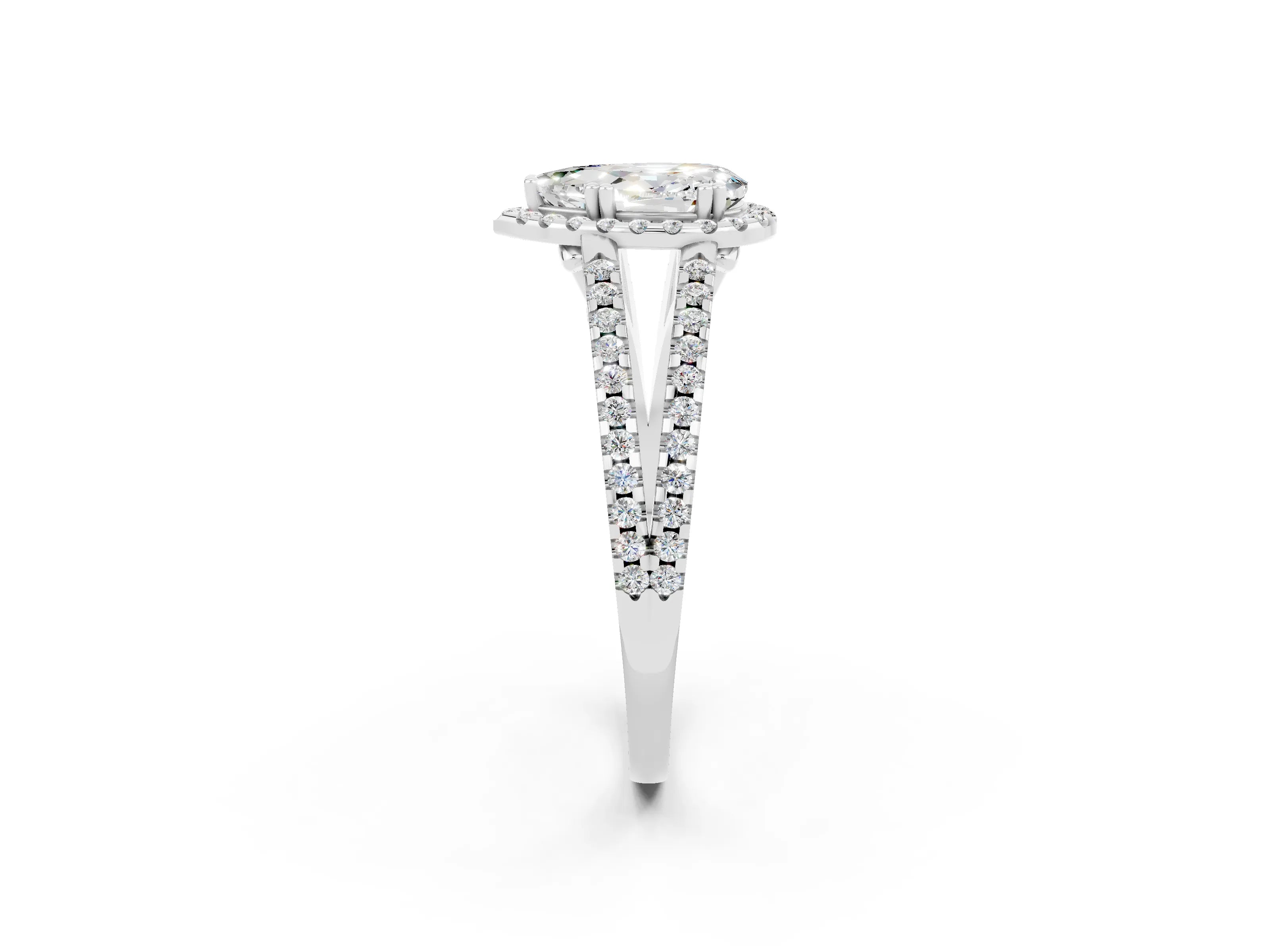 White gold Pear Cut Moissanite Halo Split Shank Engagement Ring_14