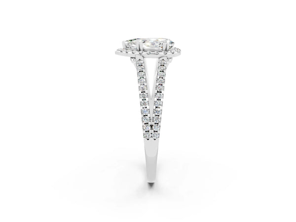 White gold Pear Cut Moissanite Halo Split Shank Engagement Ring