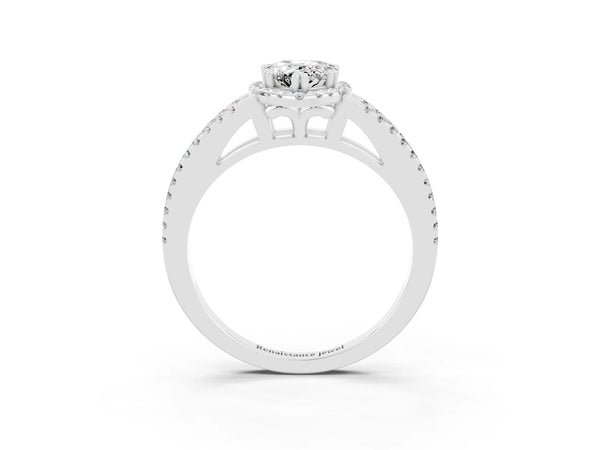 White gold Pear Cut Moissanite Halo Split Shank Engagement Ring