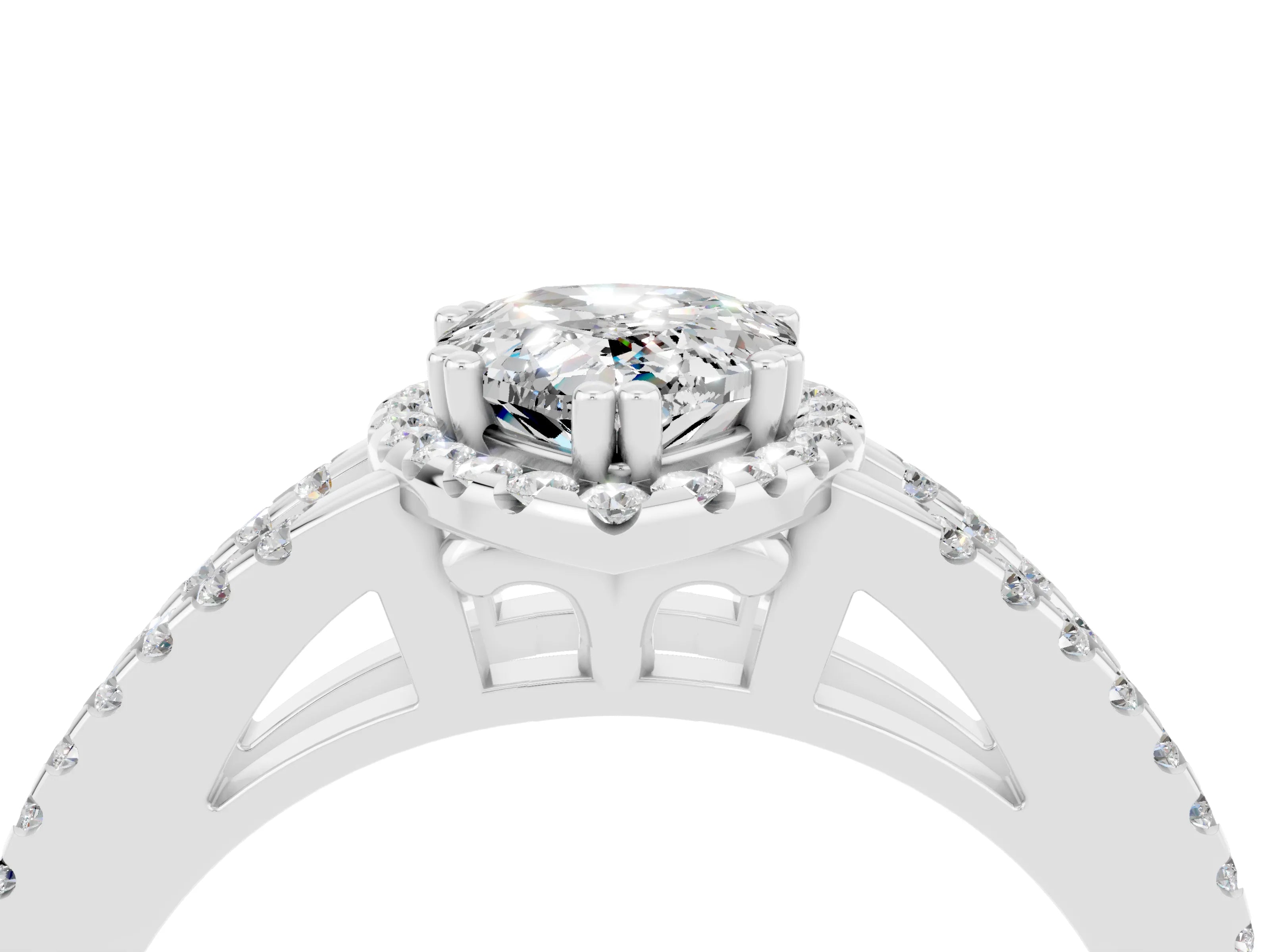 White gold Pear Cut Moissanite Halo Split Shank Engagement Ring_16