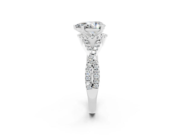 Silver Pear Cut Moissanite  Halo Twist Band Solitaire Prong Setting Ring