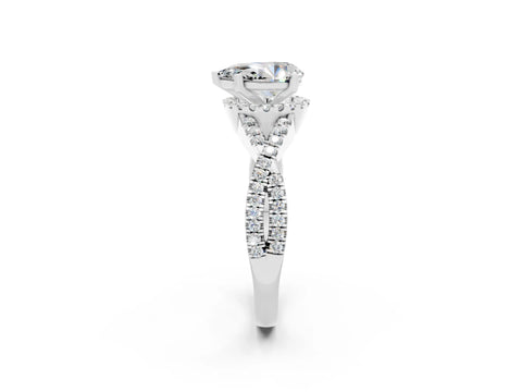 White gold Pear Cut Moissanite Halo Twist Band Solitaire Prong Setting Ring_2