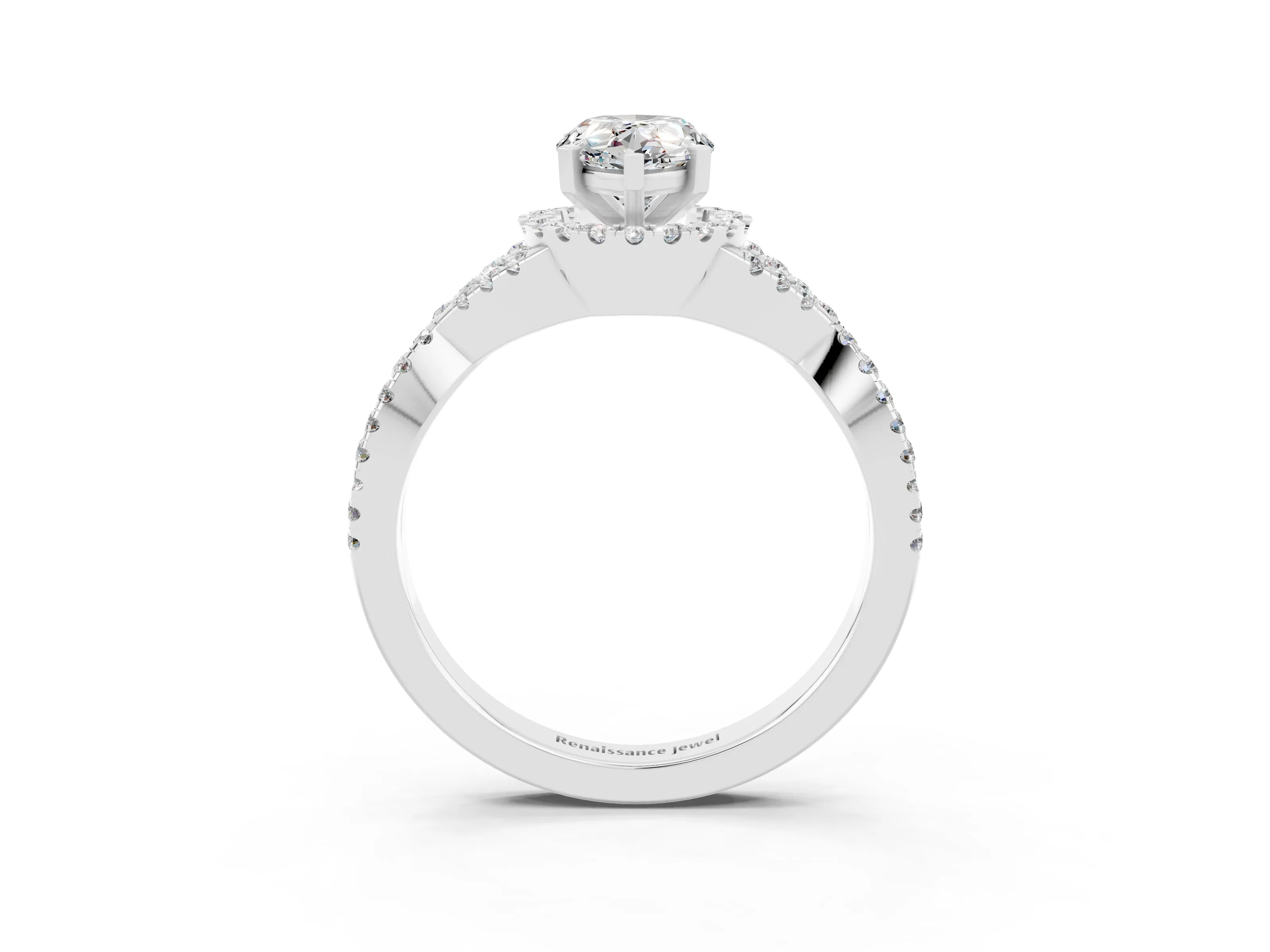 White gold Pear Cut Moissanite Halo Twist Band Solitaire Prong Setting Ring_3