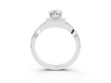 White gold Pear Cut Moissanite Halo Twist Band Solitaire Prong Setting Ring_3