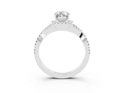 White gold Pear Cut Moissanite Halo Twist Band Solitaire Prong Setting Ring_3