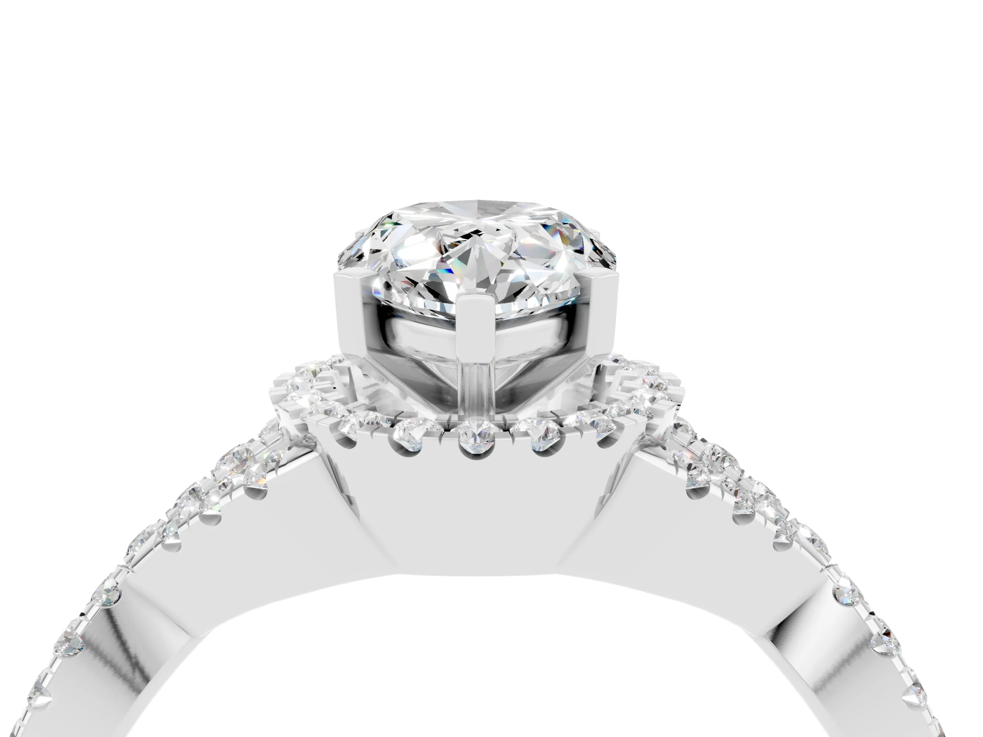 White gold Pear Cut Moissanite Halo Twist Band Solitaire Prong Setting Ring_4