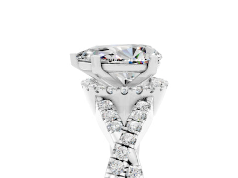 White gold Pear Cut Moissanite Halo Twist Band Solitaire Prong Setting Ring_5