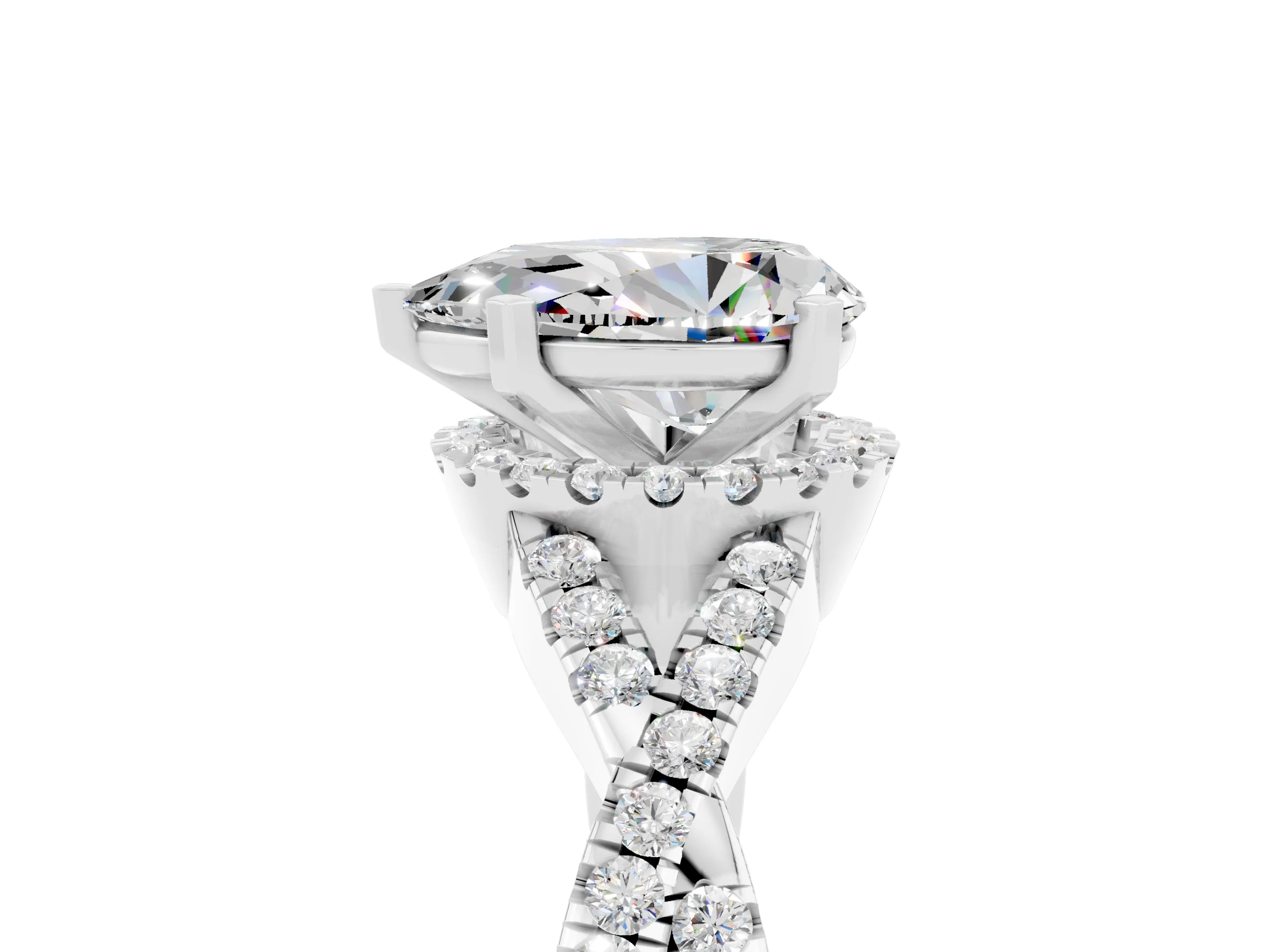 White gold Pear Cut Moissanite Halo Twist Band Solitaire Prong Setting Ring_5