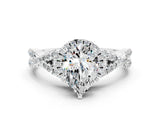 White gold Pear Cut Moissanite Halo Twist Band Solitaire Prong Setting Ring