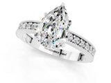 White gold Pear Cut Moissanite Milgrain Pavé Engagement Ring with Four-Prong Setting_1
